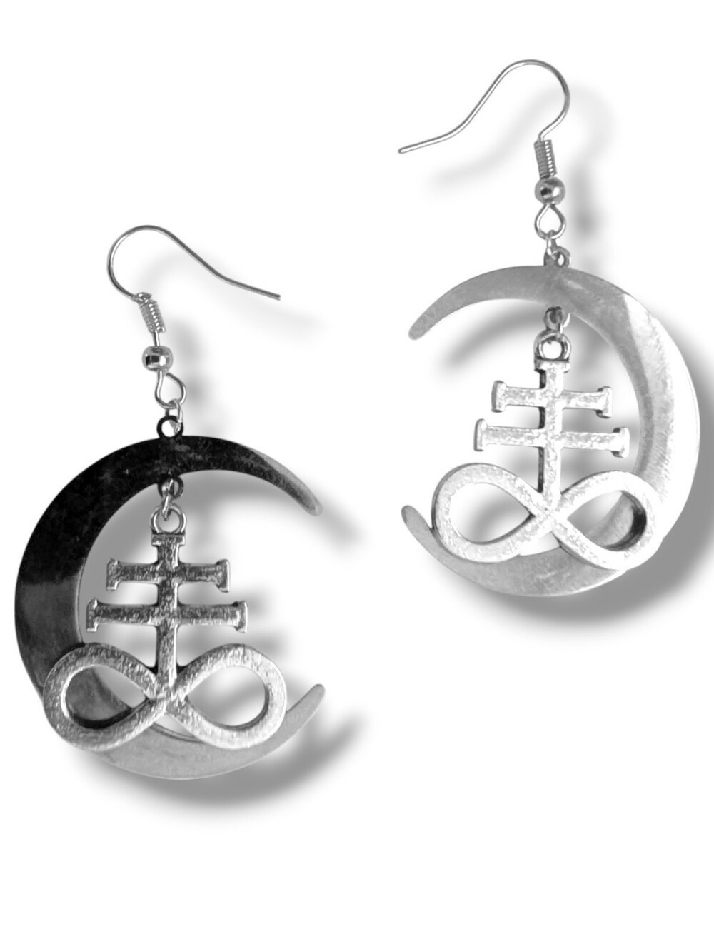 NWT Handmade Silver Crescent Moon and Leviathan Cross Earrings